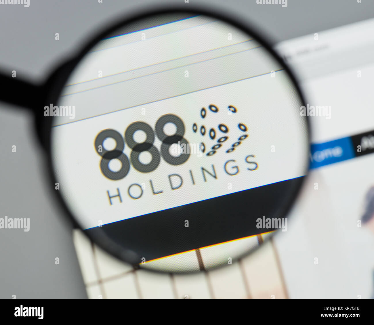 Milan, Italy - August 10, 2017: 888 Holdings website homepage.  It is a company which operates several gambling websites. 888 Holdings logo visible. Stock Photo
