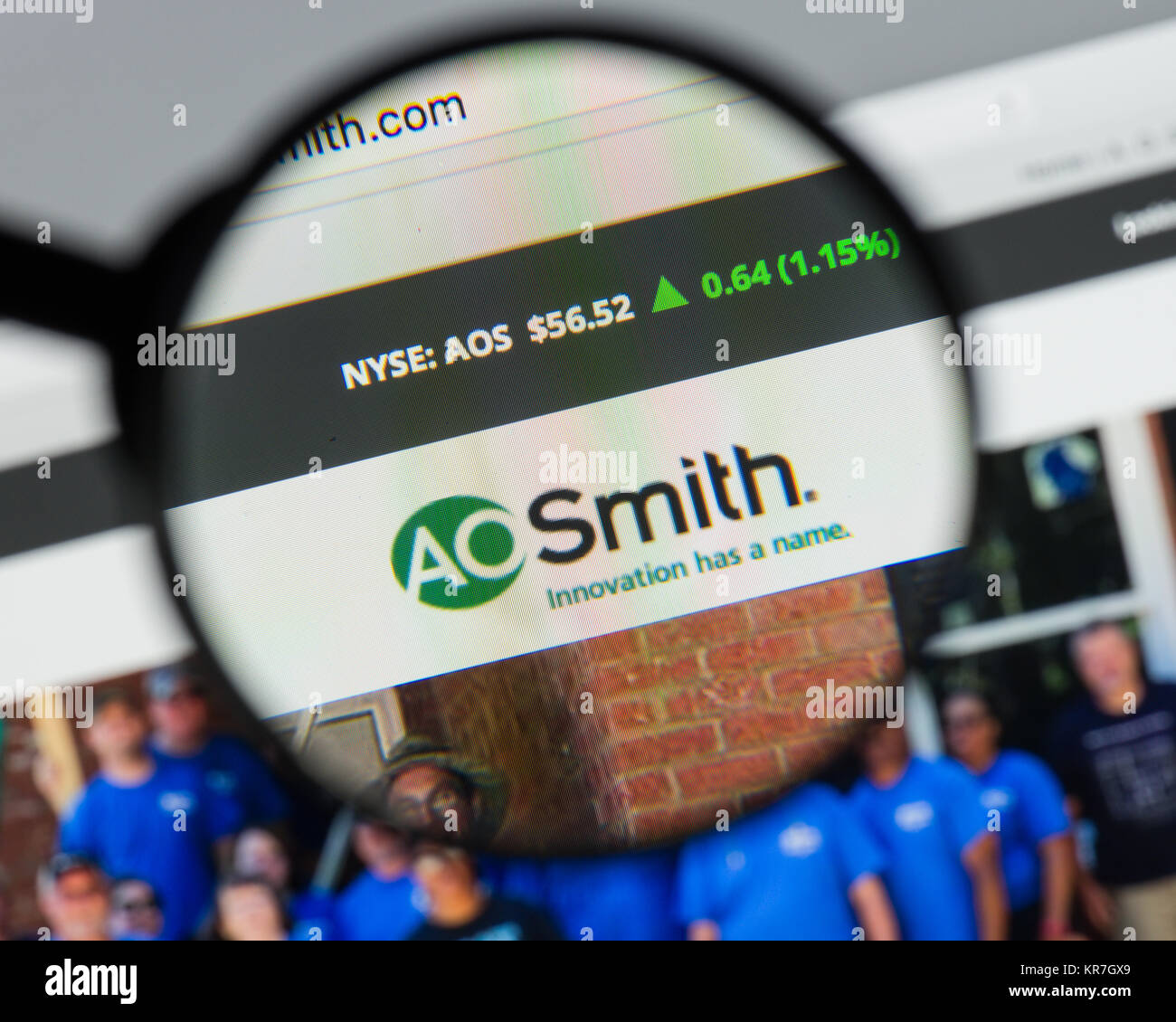 Milan, Italy - August 10, 2017: A.O.Smith website homepage. It is an American manufacturer of both residential and commercial water heaters and boiler Stock Photo