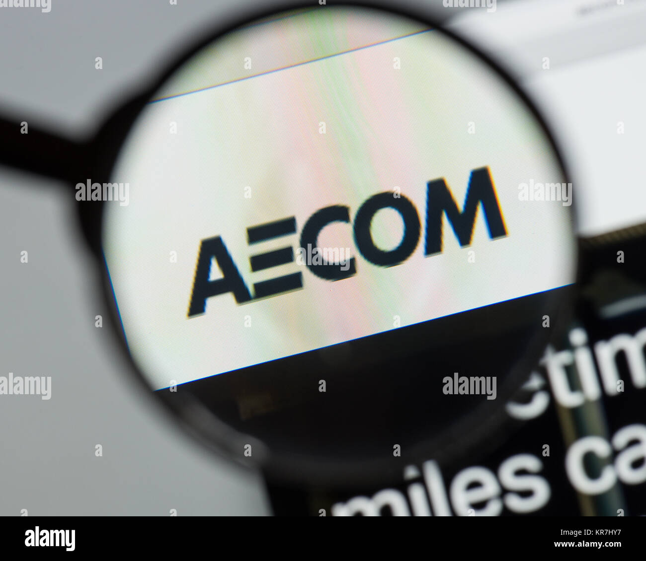 Milan, Italy - August 10, 2017: AECOM website homepage. It is an American multinational engineering firm. AECOM logo visible. Stock Photo