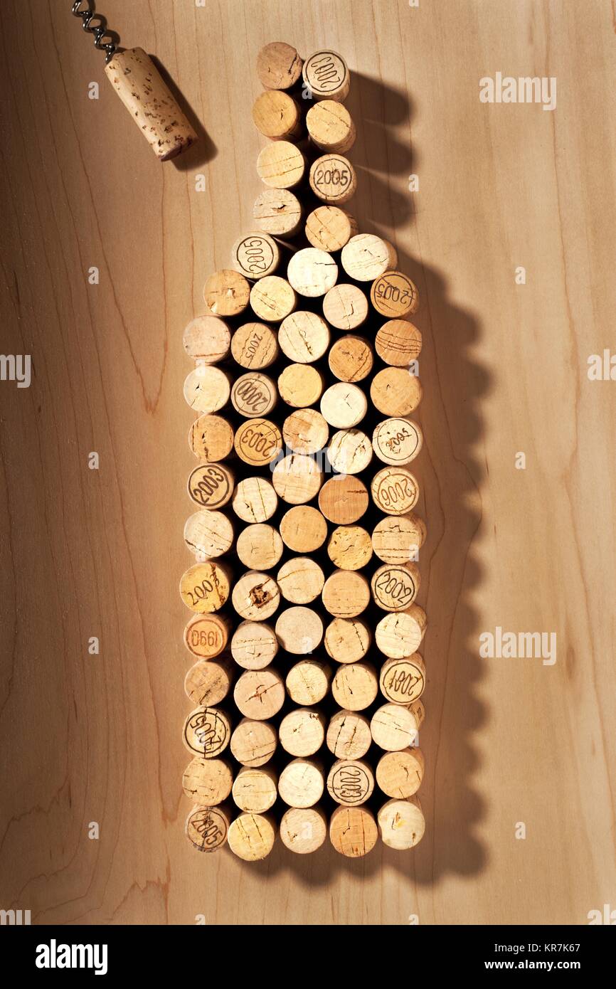 top view of corks arranged in bottle Stock Photo