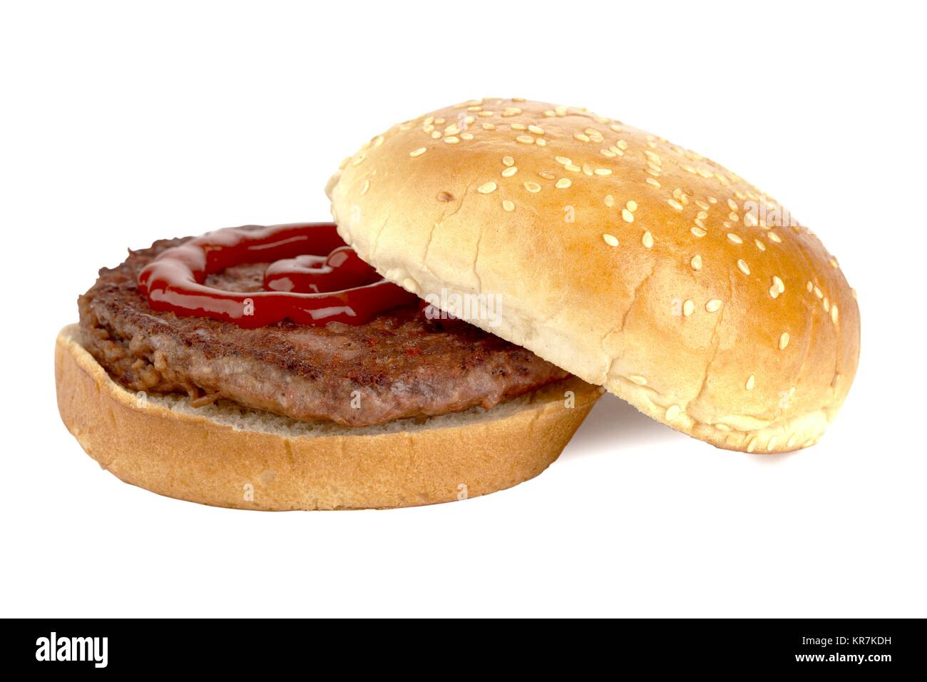 unhealthy burger sandwich with ketchup Stock Photo Alamy