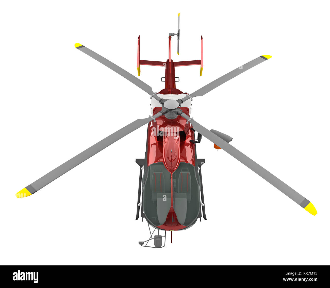 rescue helicopter view above isolated on white. 3d rendering Stock Photo