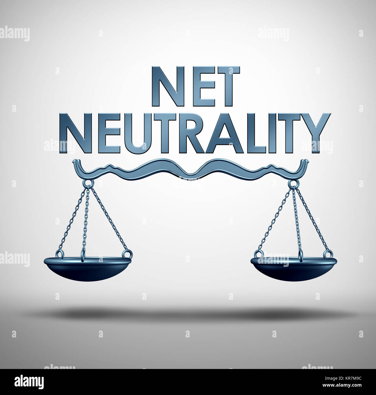 Net neutrality or open internet symbol as a justice scale with text as an online metaphor for standards in access to digital online content. Stock Photo