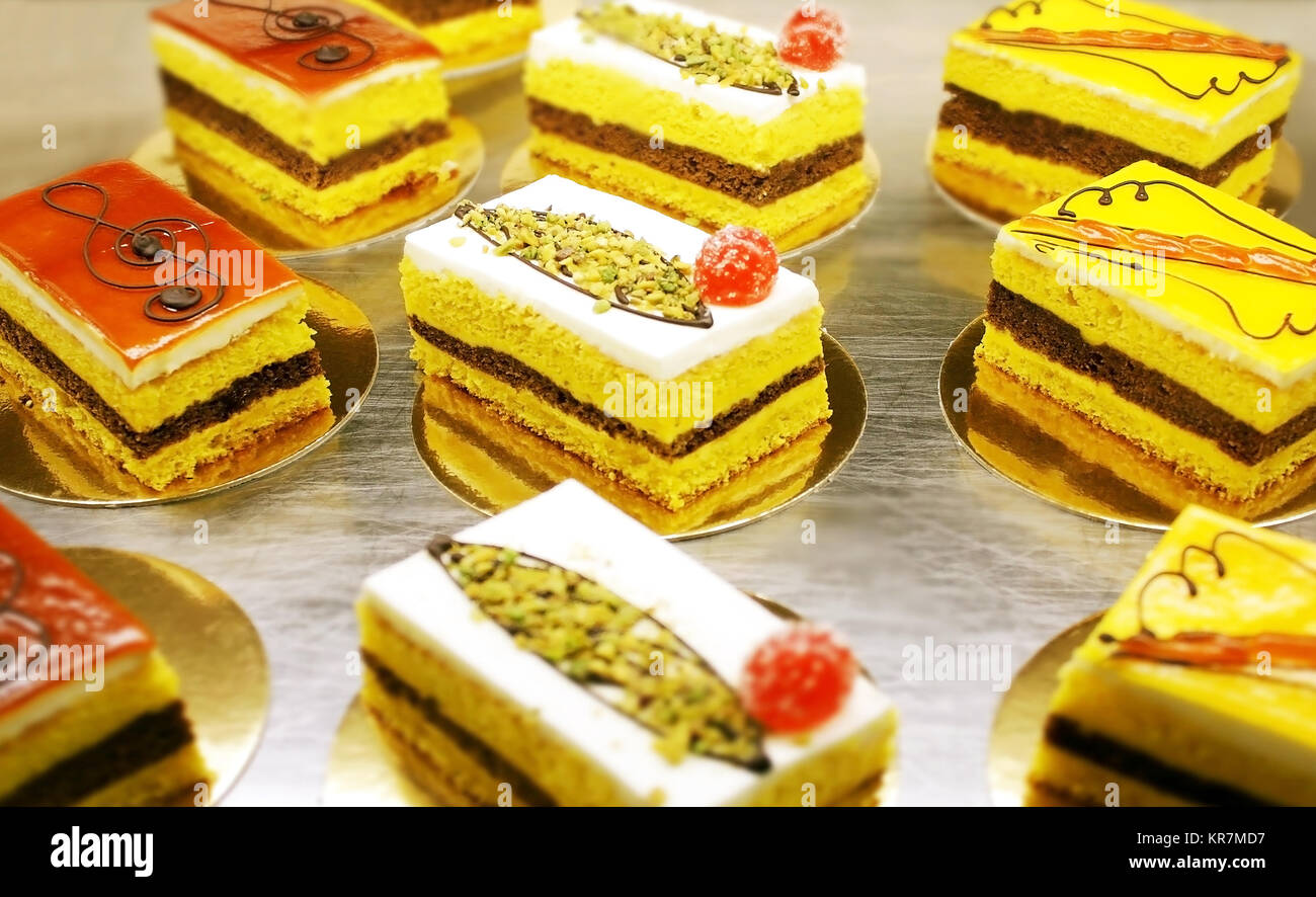 A variety of Italian decorated  pastries or little cakes Stock Photo