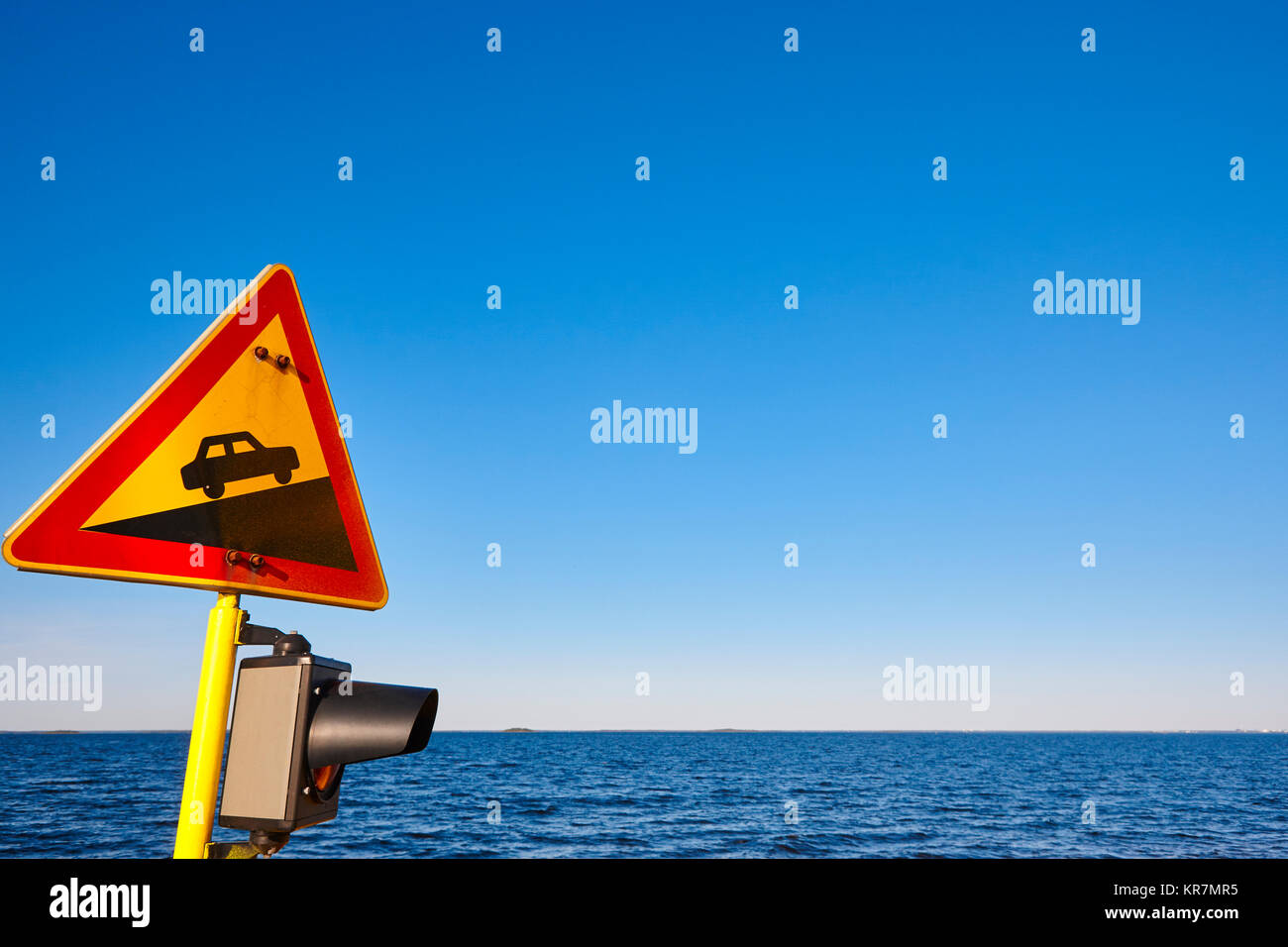 Slope traffic signal on a vessel. Caution alert curiosity warning ...