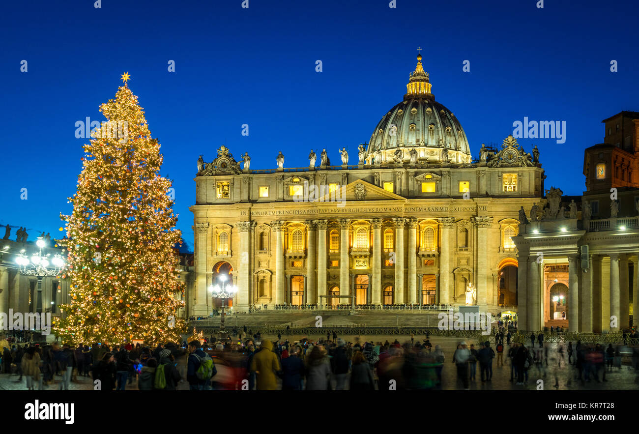 Saint Peter Basilica in Rome at Christmas. Stock Photo