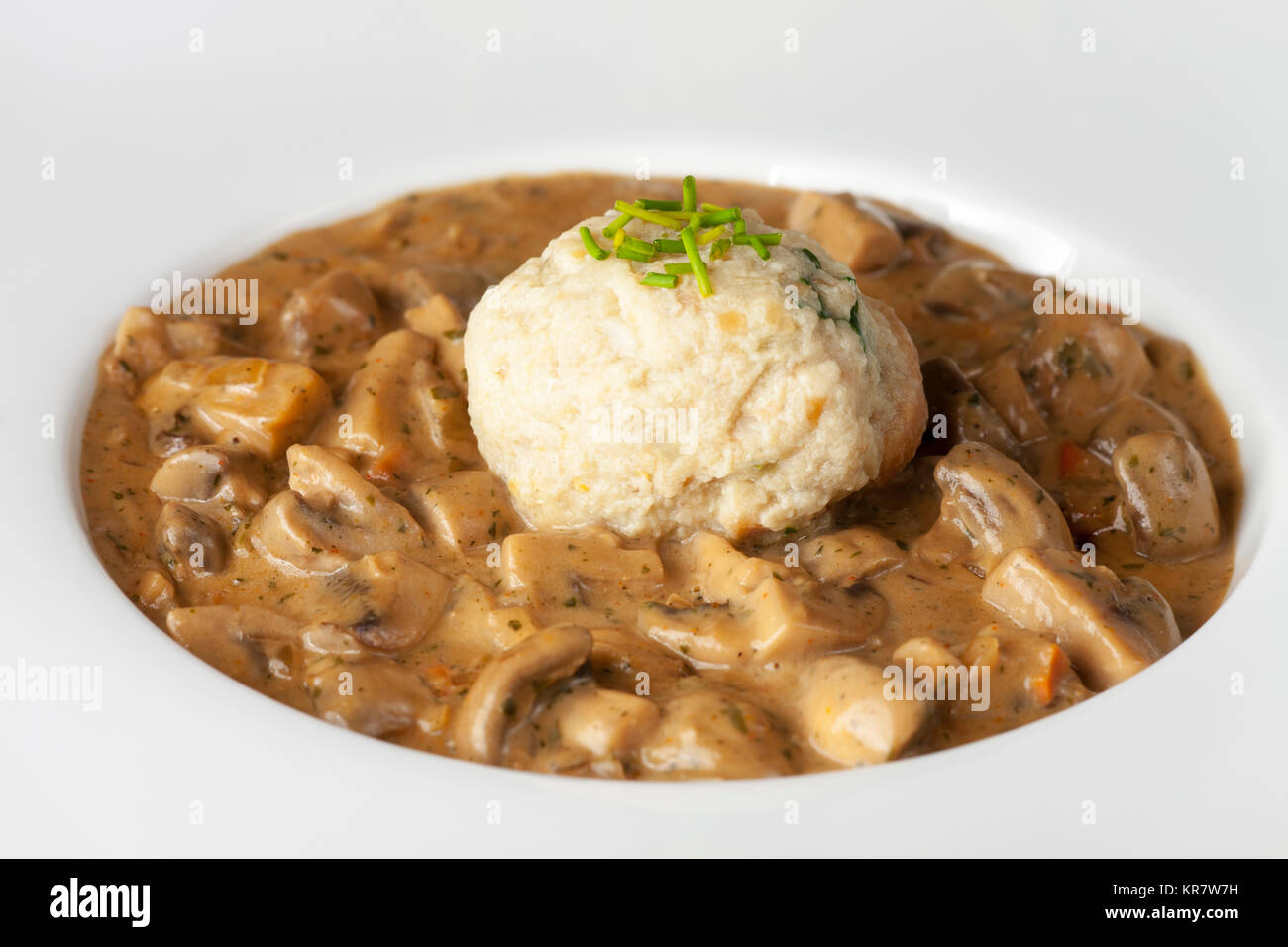 bavarian mushrooms with dumplings in cream sauce Stock Photo