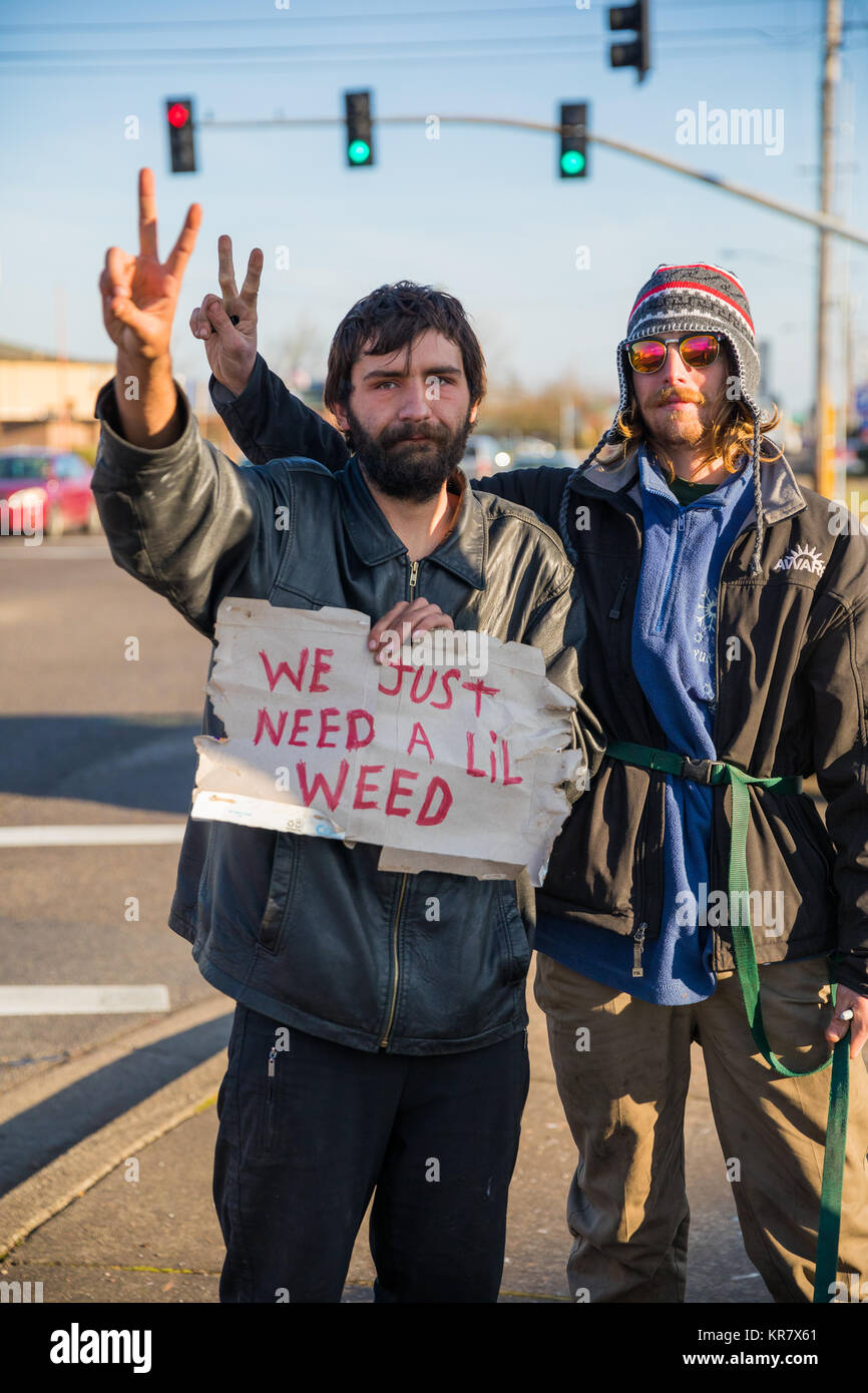 Transient with Weed Sign in Oregon Stock Photo