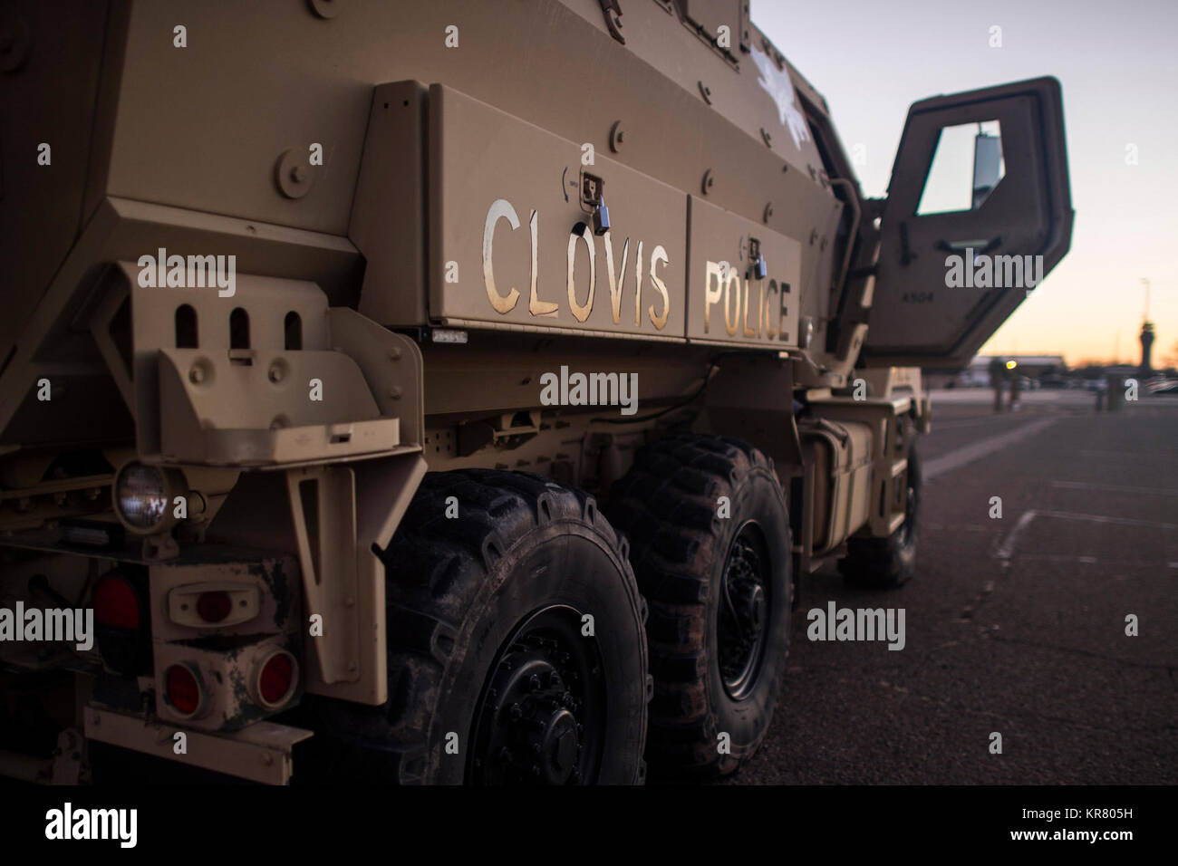 A Clovis SWAT team vehicle waits outside before the start of a night