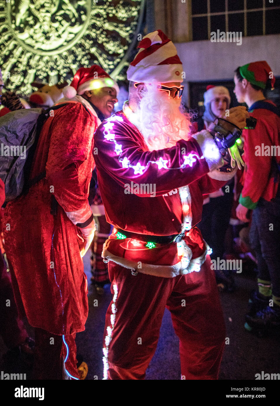 Santa Claus at Night in London UK Stock Photo