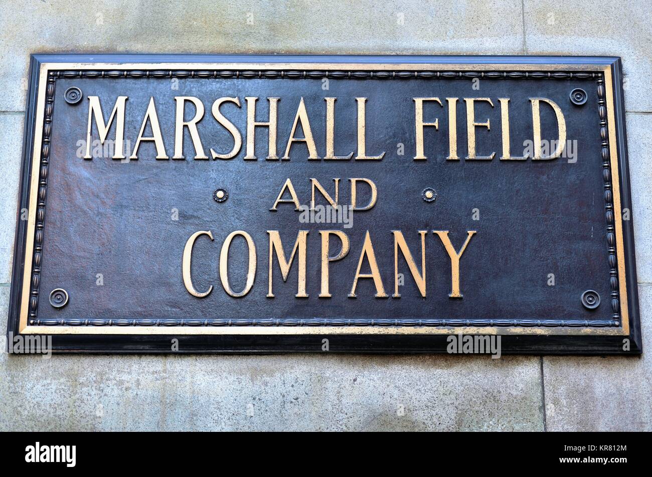Chicago, Illinois, USA. One of the signs that remain on Macy's department store on State Street  that link the historic landmark building to its past. Stock Photo