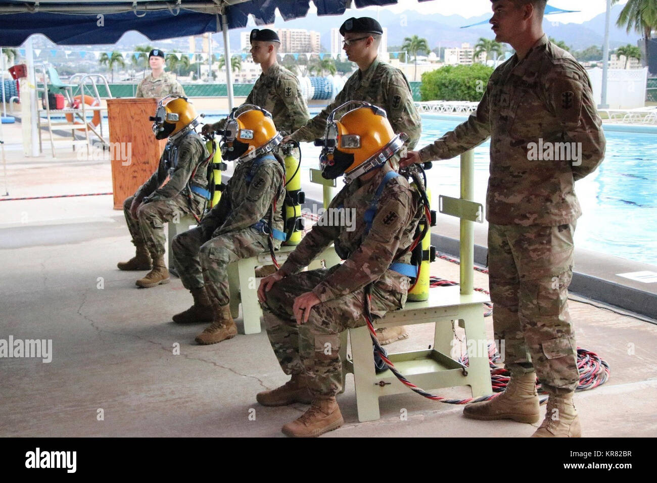 Members of the 7th Engineer Dive Detachment command team await commands