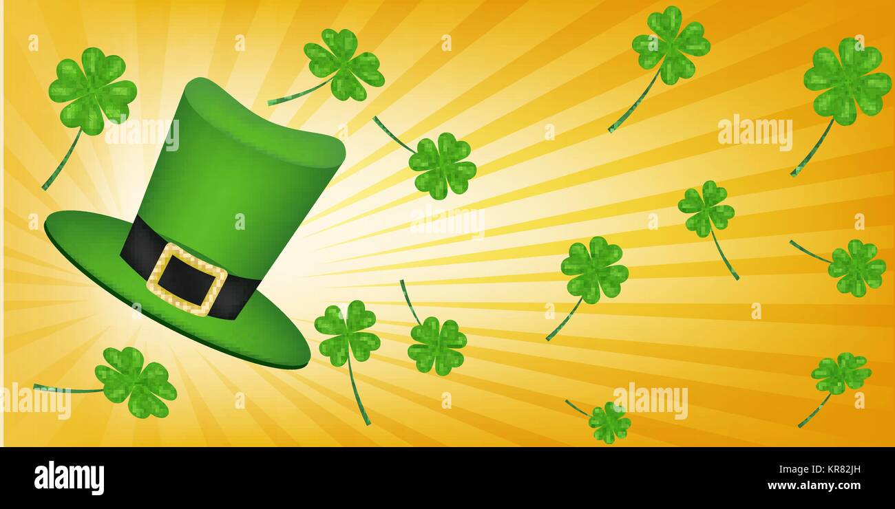 saint patrick hat and four leaf clover Stock Vector