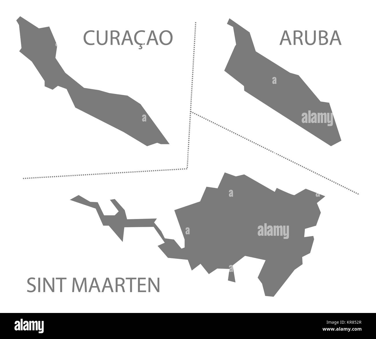 Curacao - Aruba - Sint Maarten Islands Netherlands Map grey Stock Photo