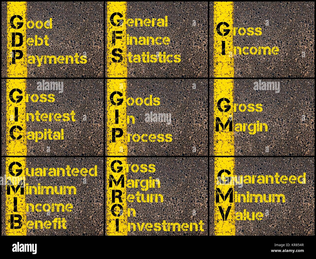 Photo collage of business acronyms Stock Photo