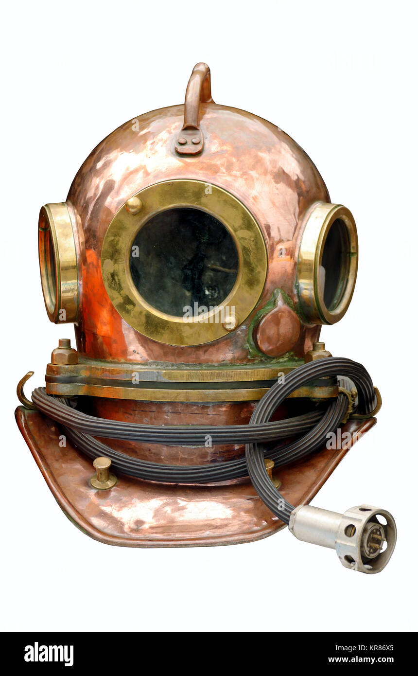 Metal helmet of the diver.Protects the head of the diver. Stock Photo