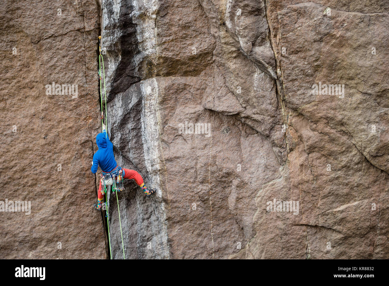 Trad Rock Climbing in Norway Stock Photo