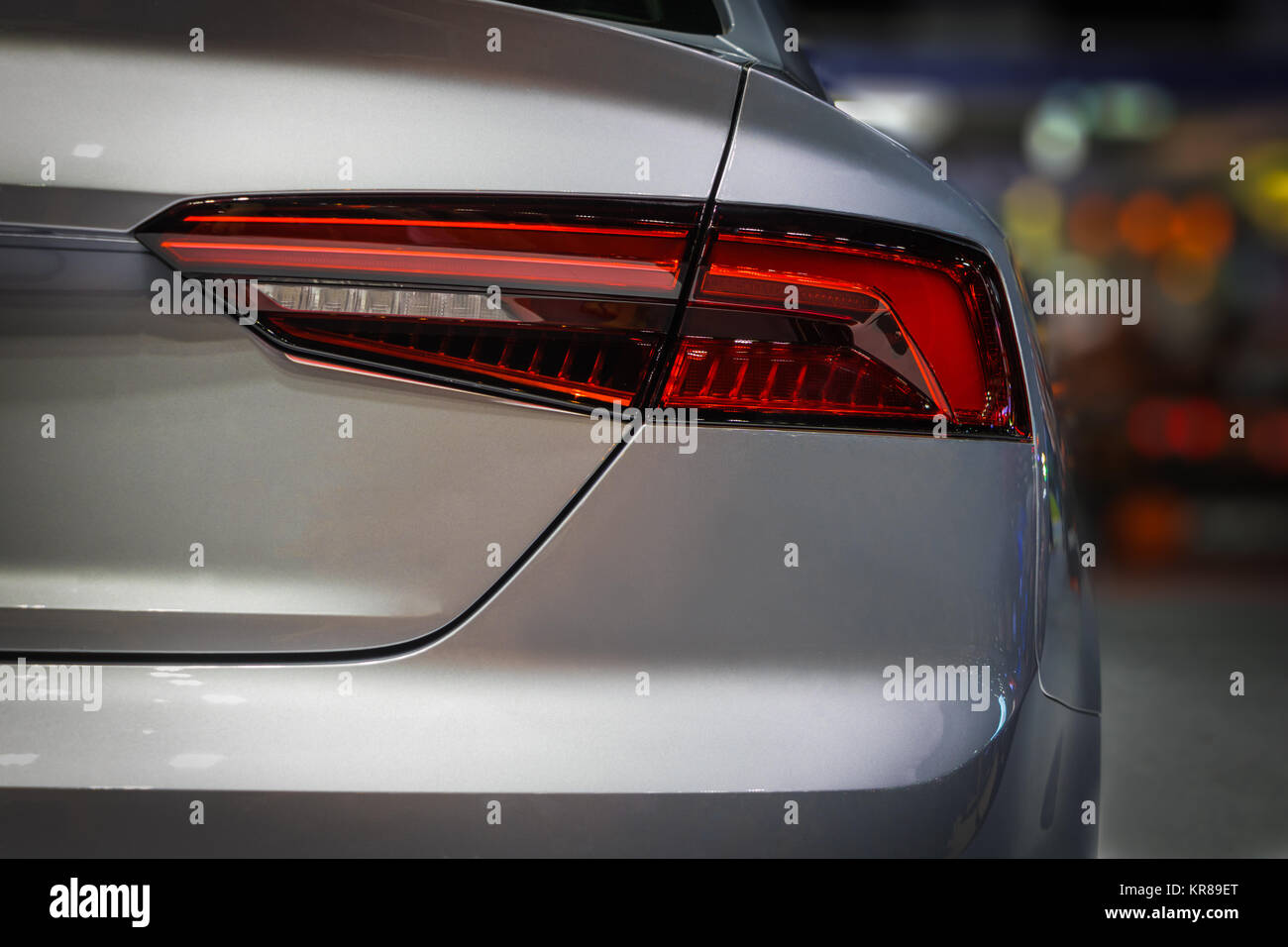 The Closeup Back Red Tail light car in Motor Show Stock Photo Alamy