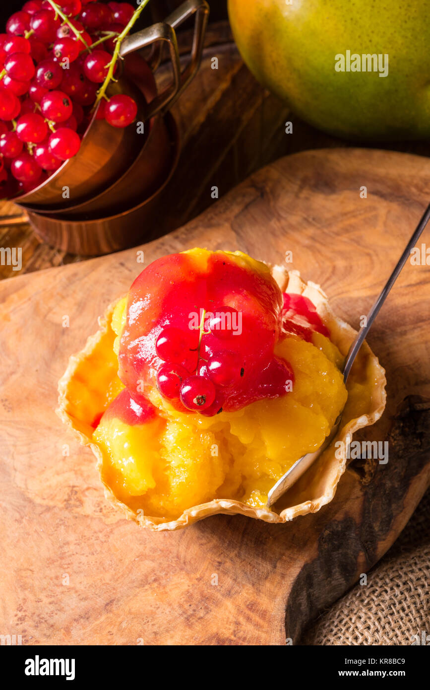 homemade mango ice cream with curran Stock Photo