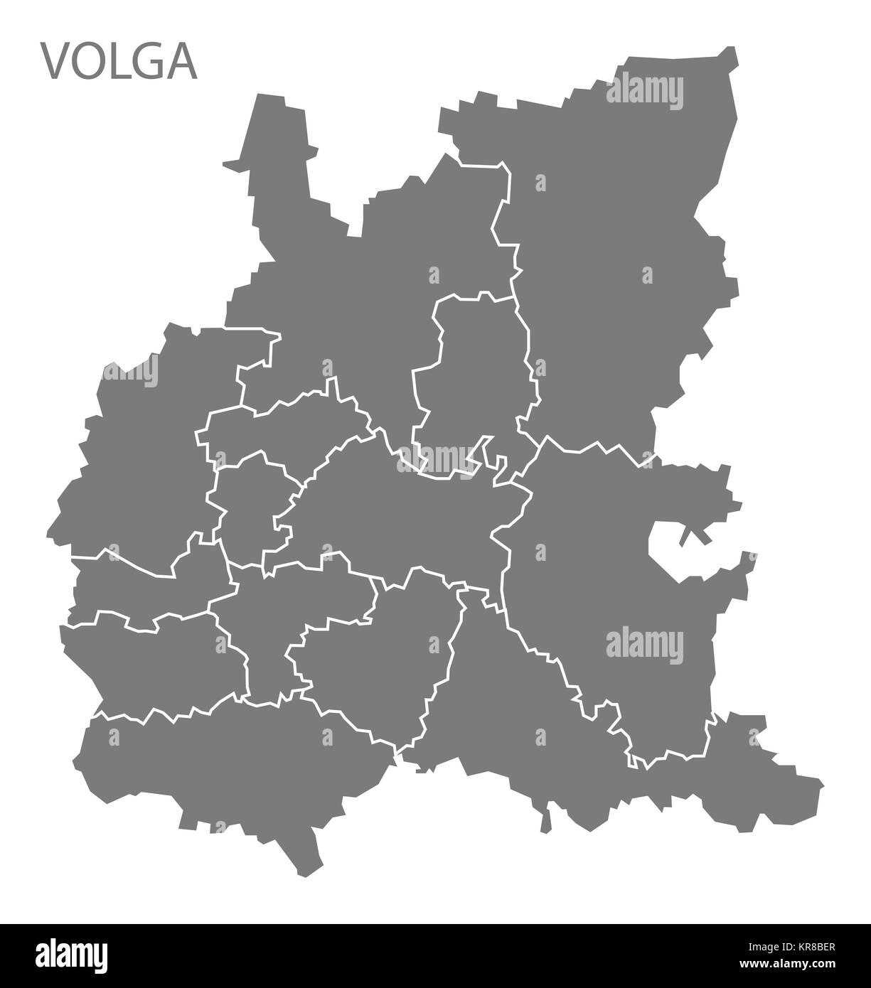 Volga Russia with borders Map grey Stock Photo