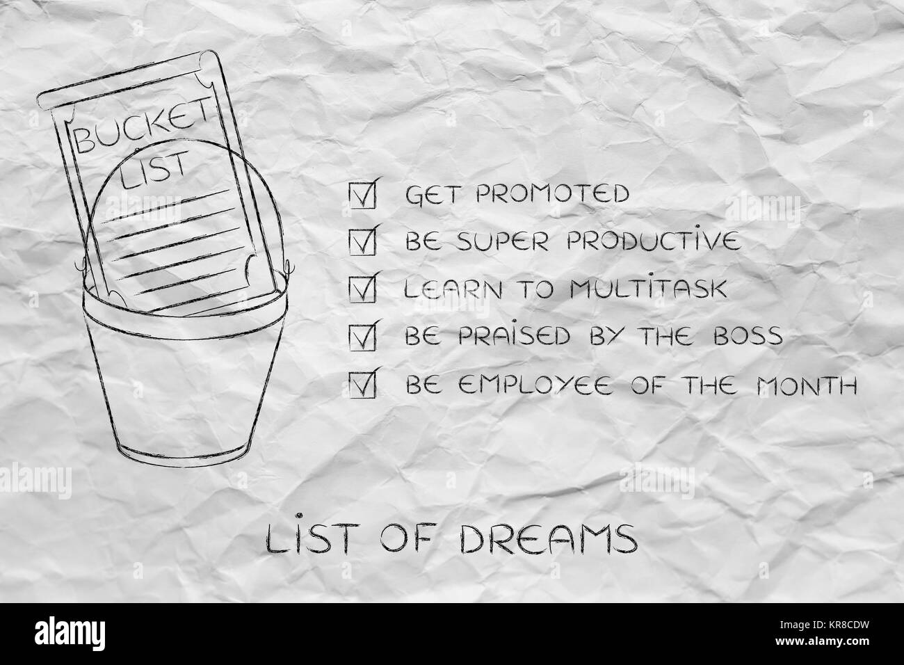 bucket list with employee's career goals, ticked off Stock Photo Alamy