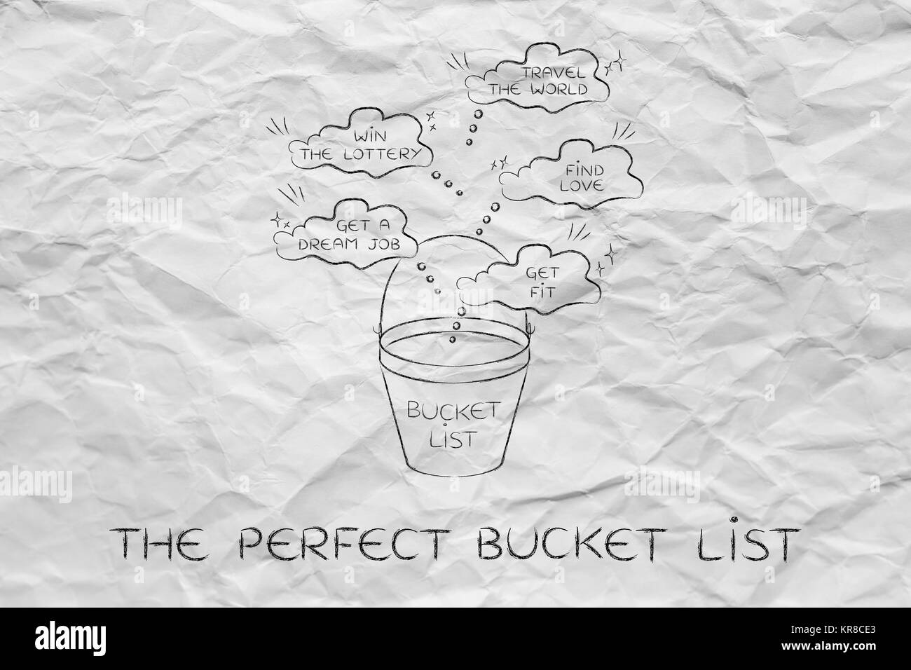 bucket list of lifestyle dreams to thought bubbles Stock