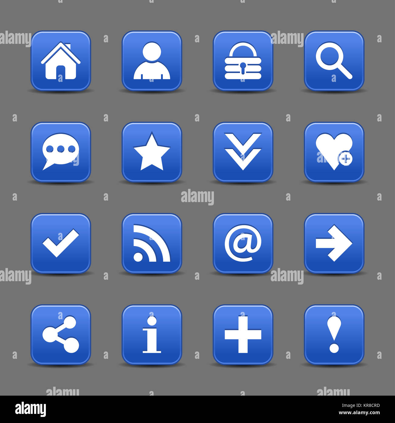 Blue satin icon web button with white basic sign Stock Photo - Alamy