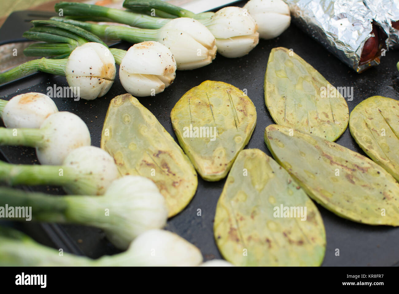 Nopales and chambray onions Stock Photo Alamy
