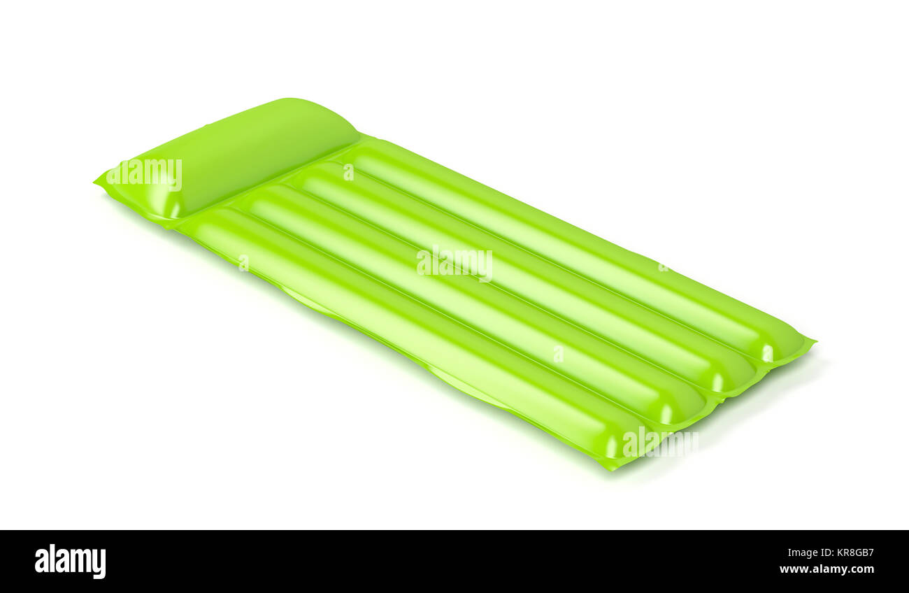 Green floating pool mattress Stock Photo