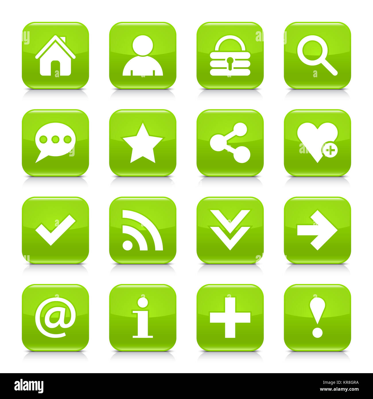 Green basic sign rounded square icon web button Stock Photo - Alamy