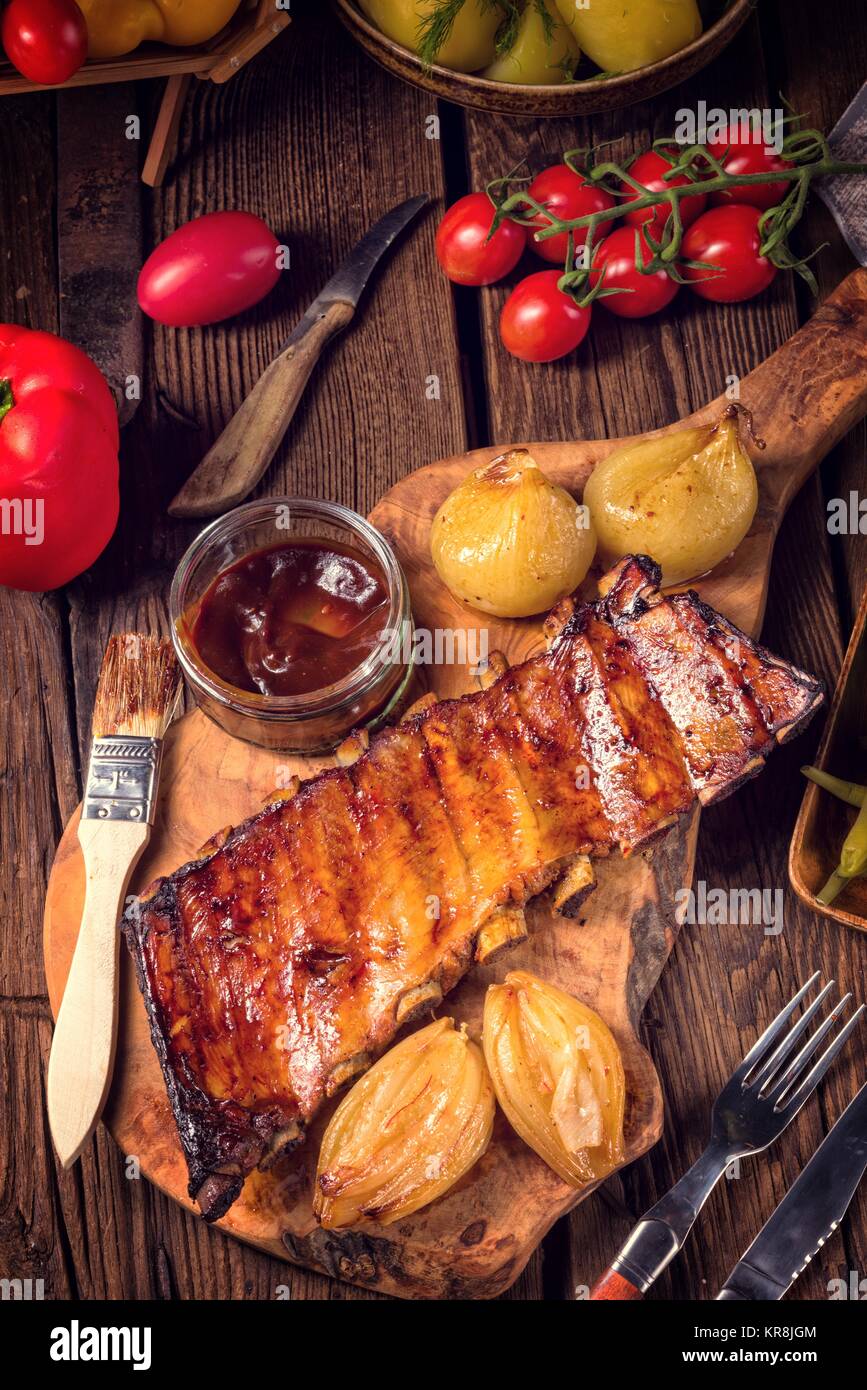 crisp grilled ribs Stock Photo