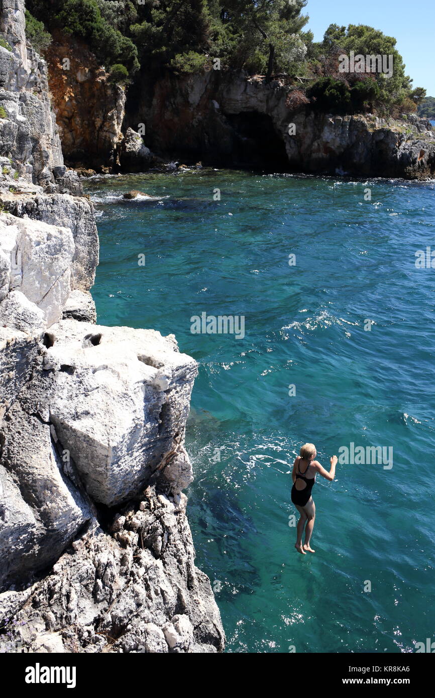 girl jumps deep down Stock Photo Alamy
