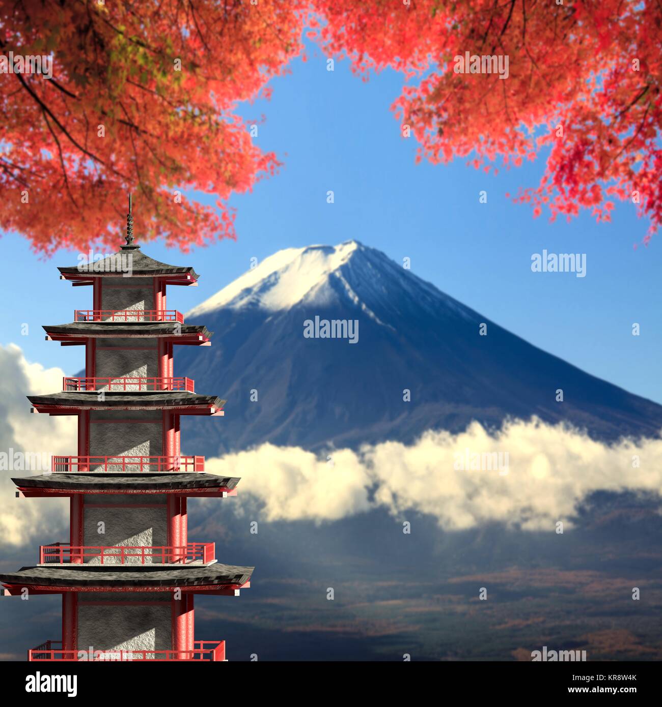 3d rendering Mt. Fuji with fall colors in Japan Stock Photo - Alamy