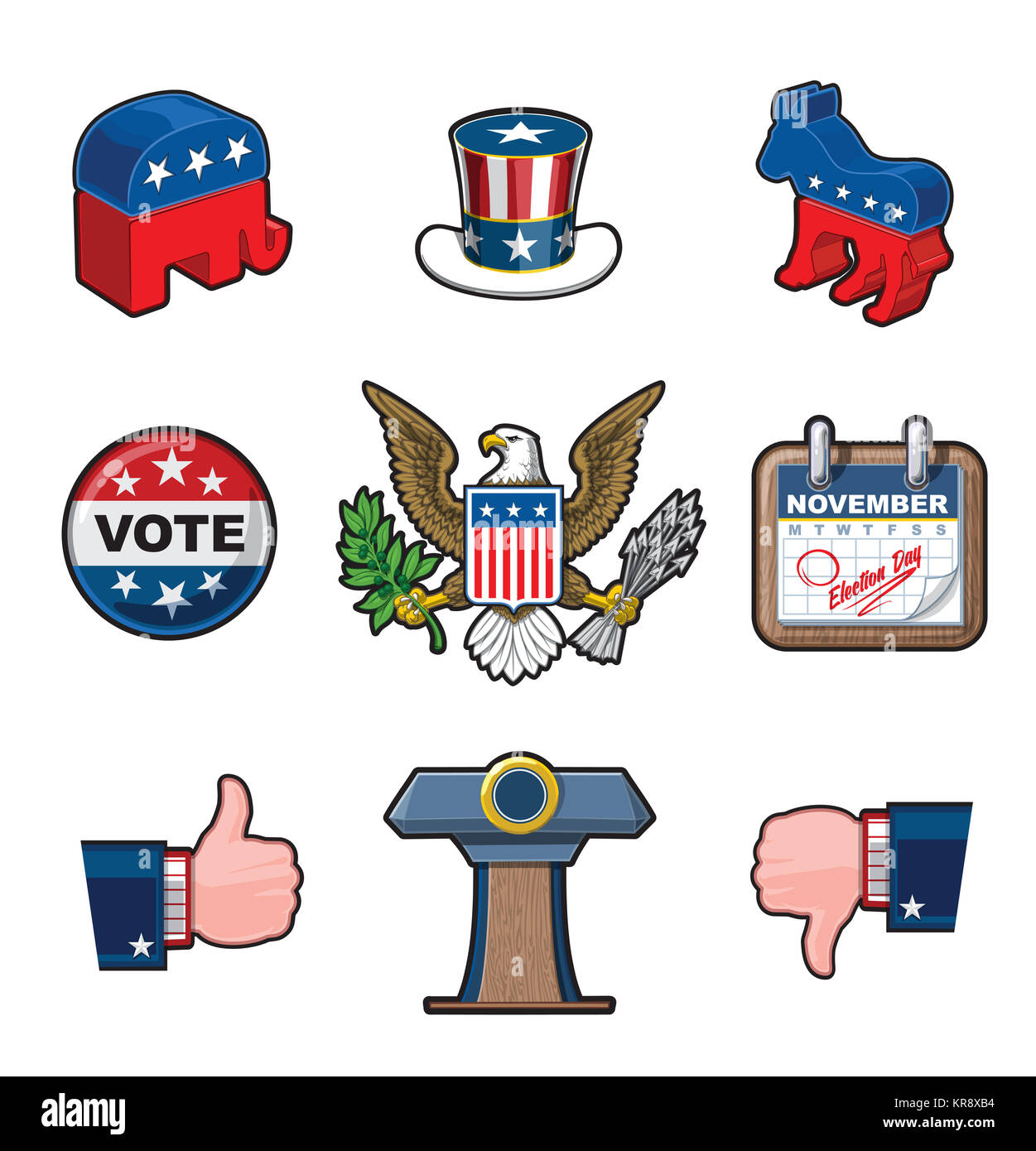 Nine American Elections Icons Stock Photo