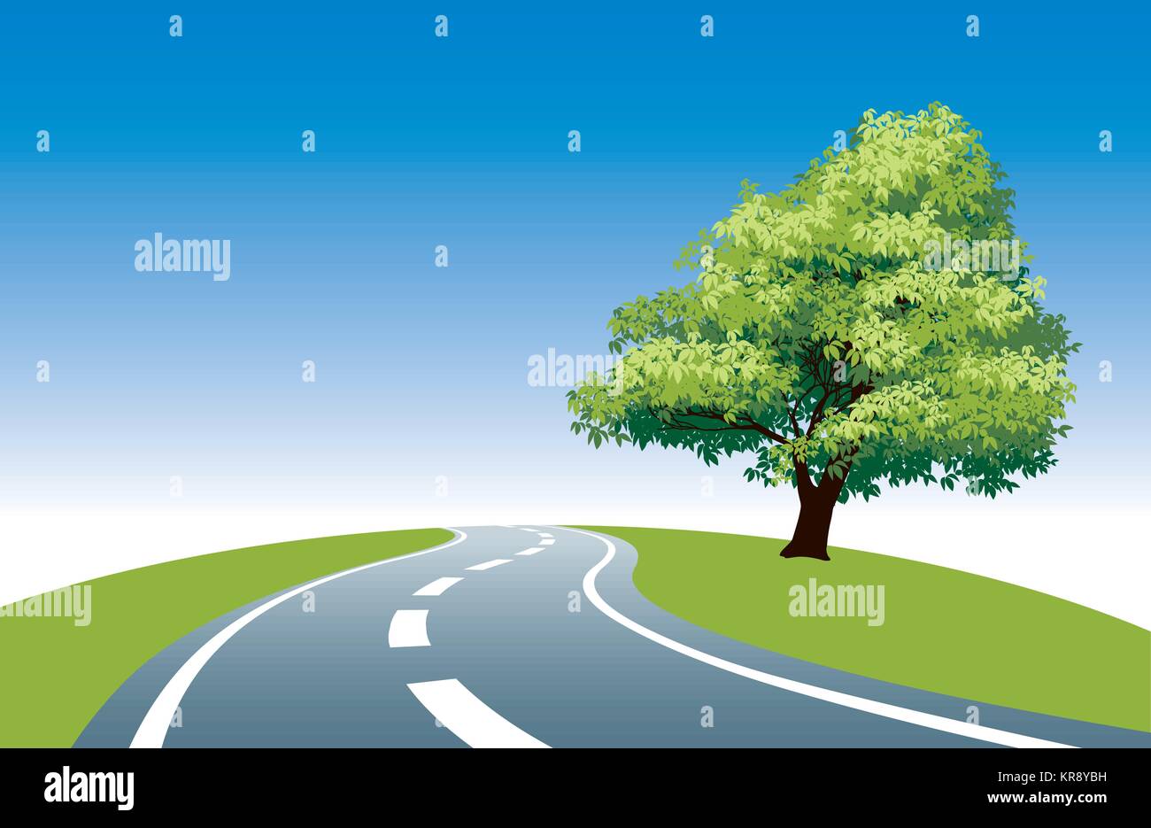 Big tree at the road, blue sky in the background Stock Vector Image & Art -  Alamy