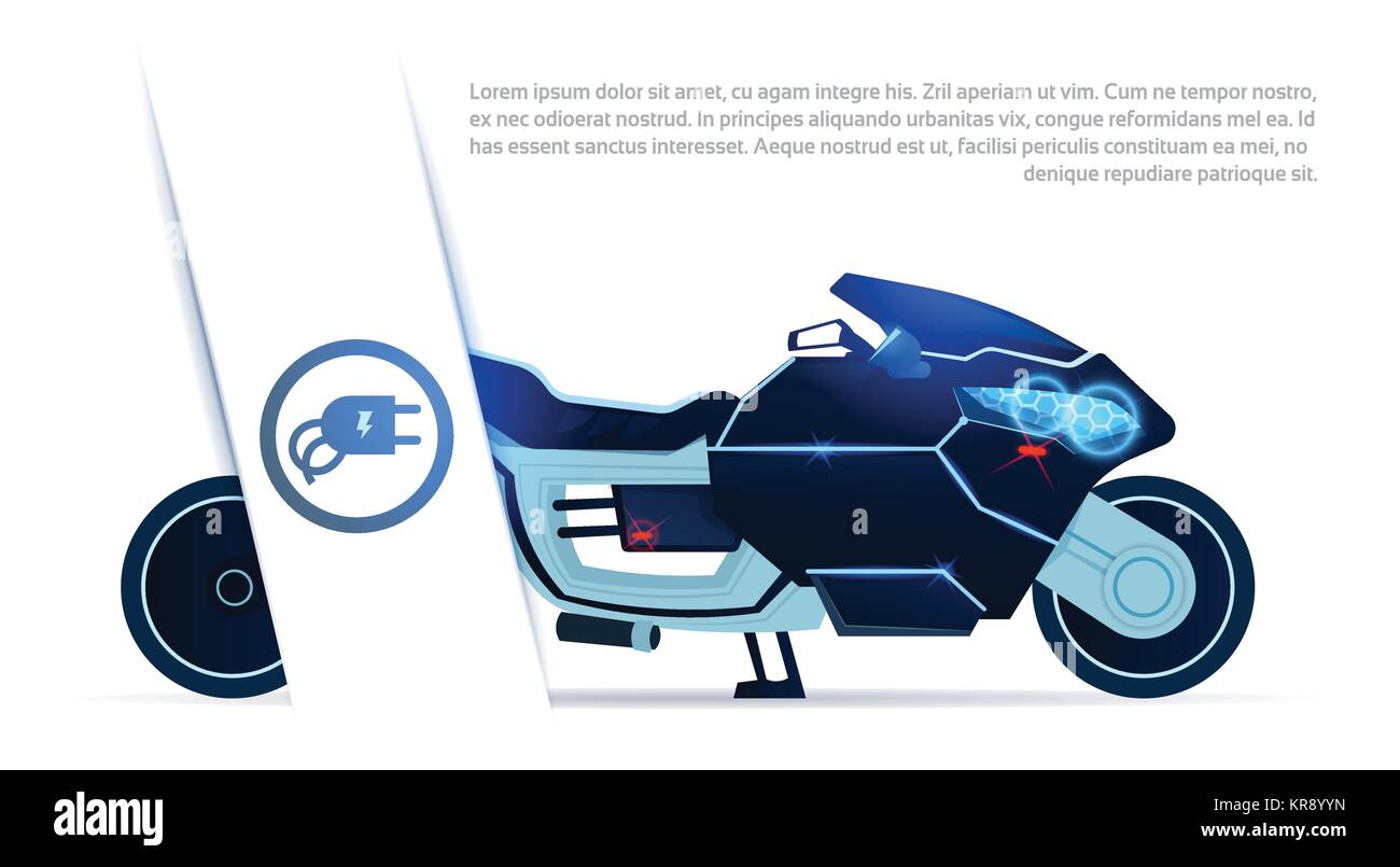 Hybrid Motorcycle Charging From Electricity Sport Electric Motorbike On While Background Stock Vector