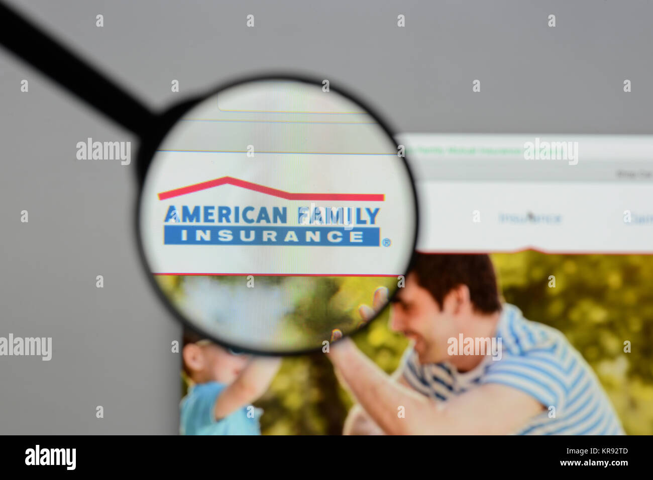 Milan, Italy - August 10, 2017: American Family Insurance Group website. It is a private mutual company that focuses on property, casualty, and auto i Stock Photo