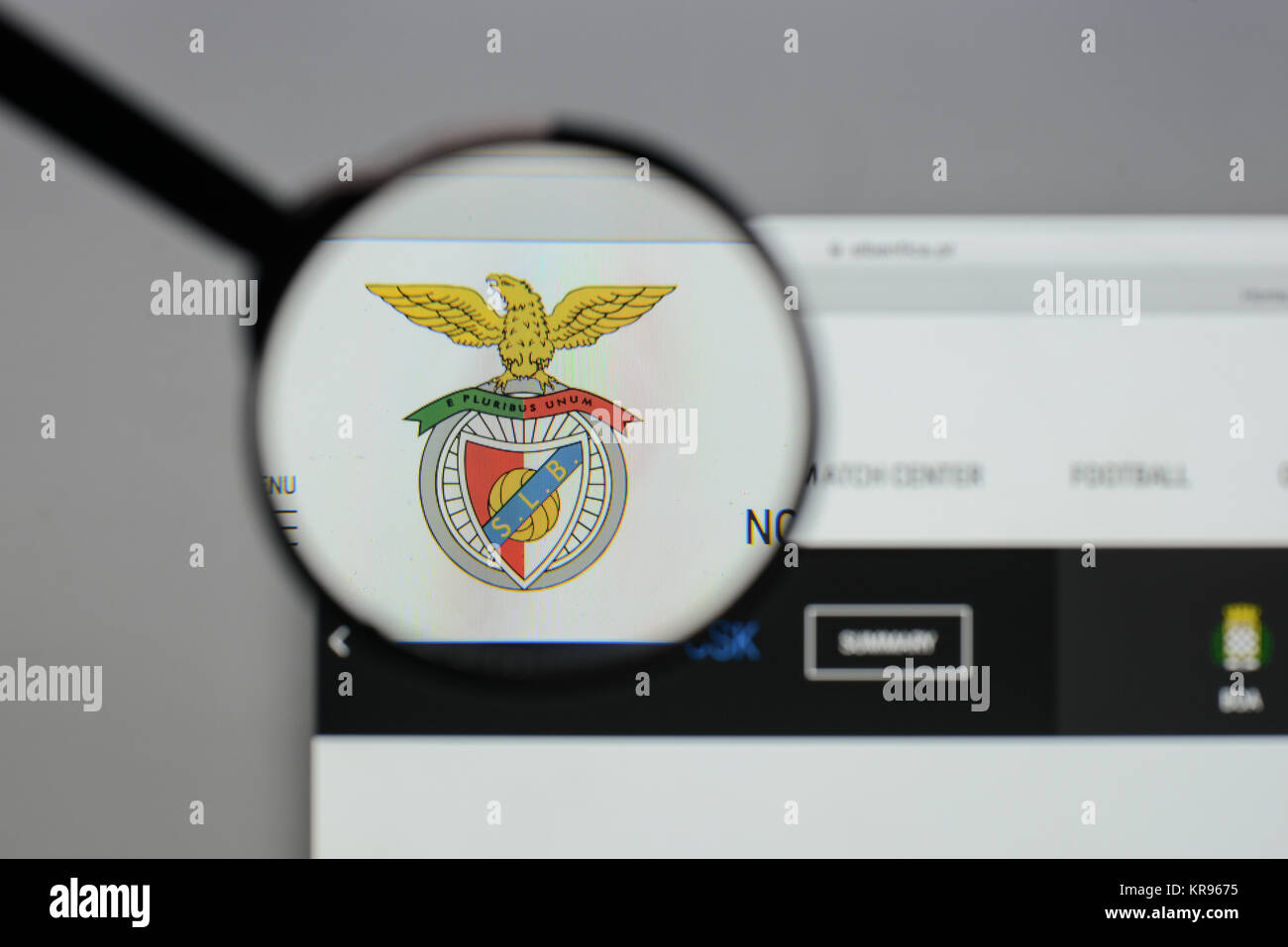 Milan, Italy - August 10, 2017: Benfica Lisbona logo on the website homepage. Stock Photo