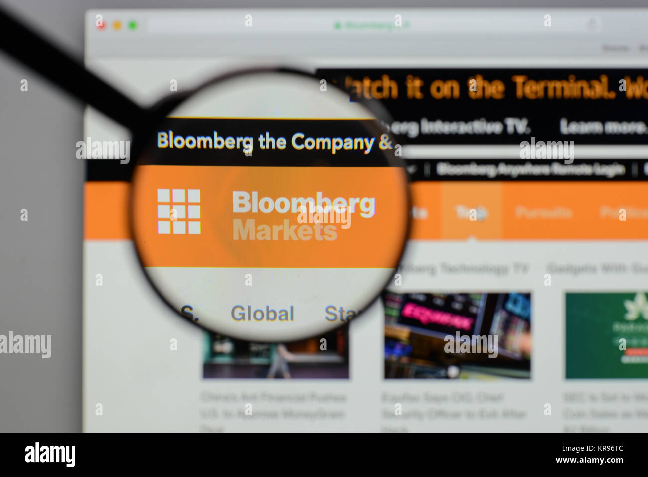 Milan, Italy - August 10, 2017: Bloomberg logo on the website homepage ...