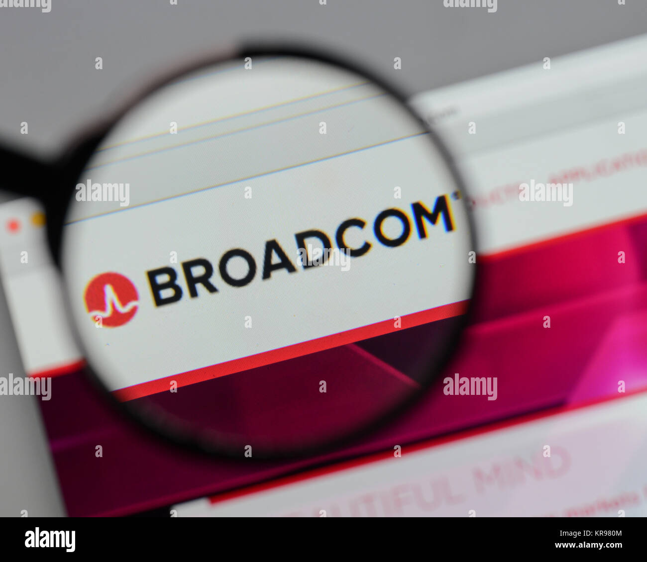 Milan, Italy - August 10, 2017: Broadcom logo on the website homepage ...
