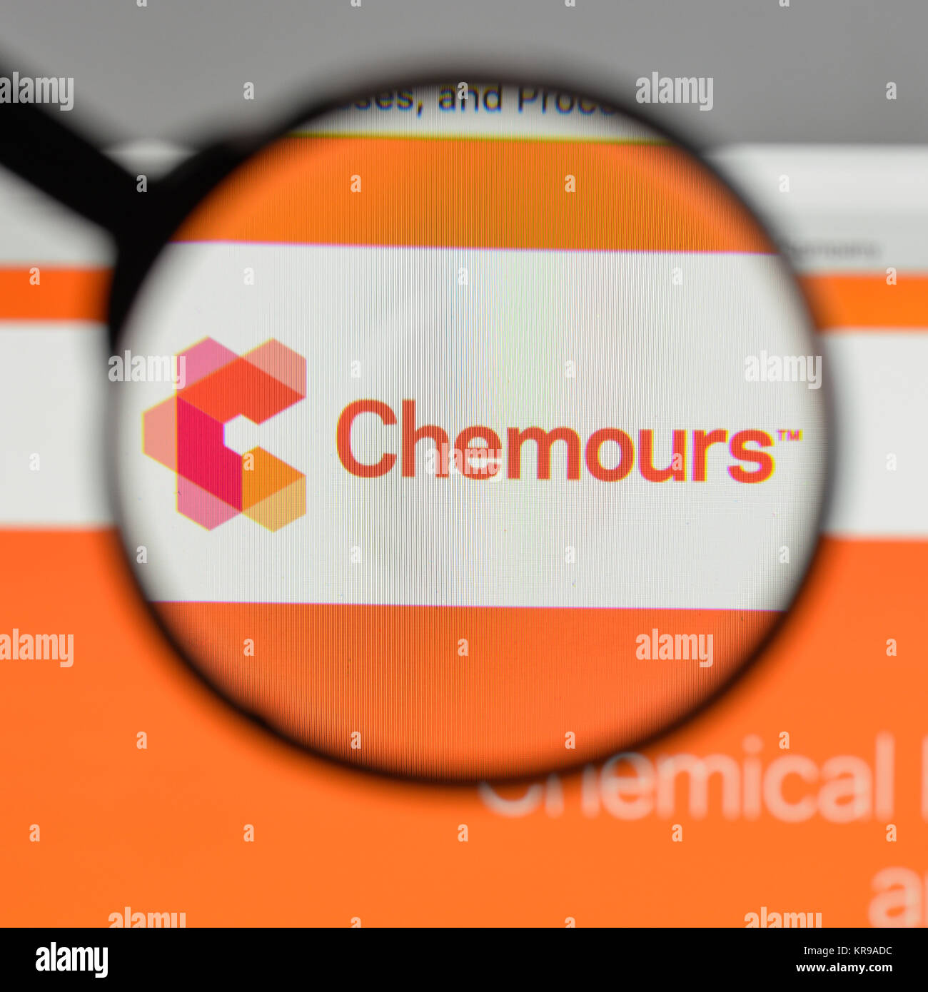 Milan, Italy - August 10, 2017: Chemours logo on the website homepage ...