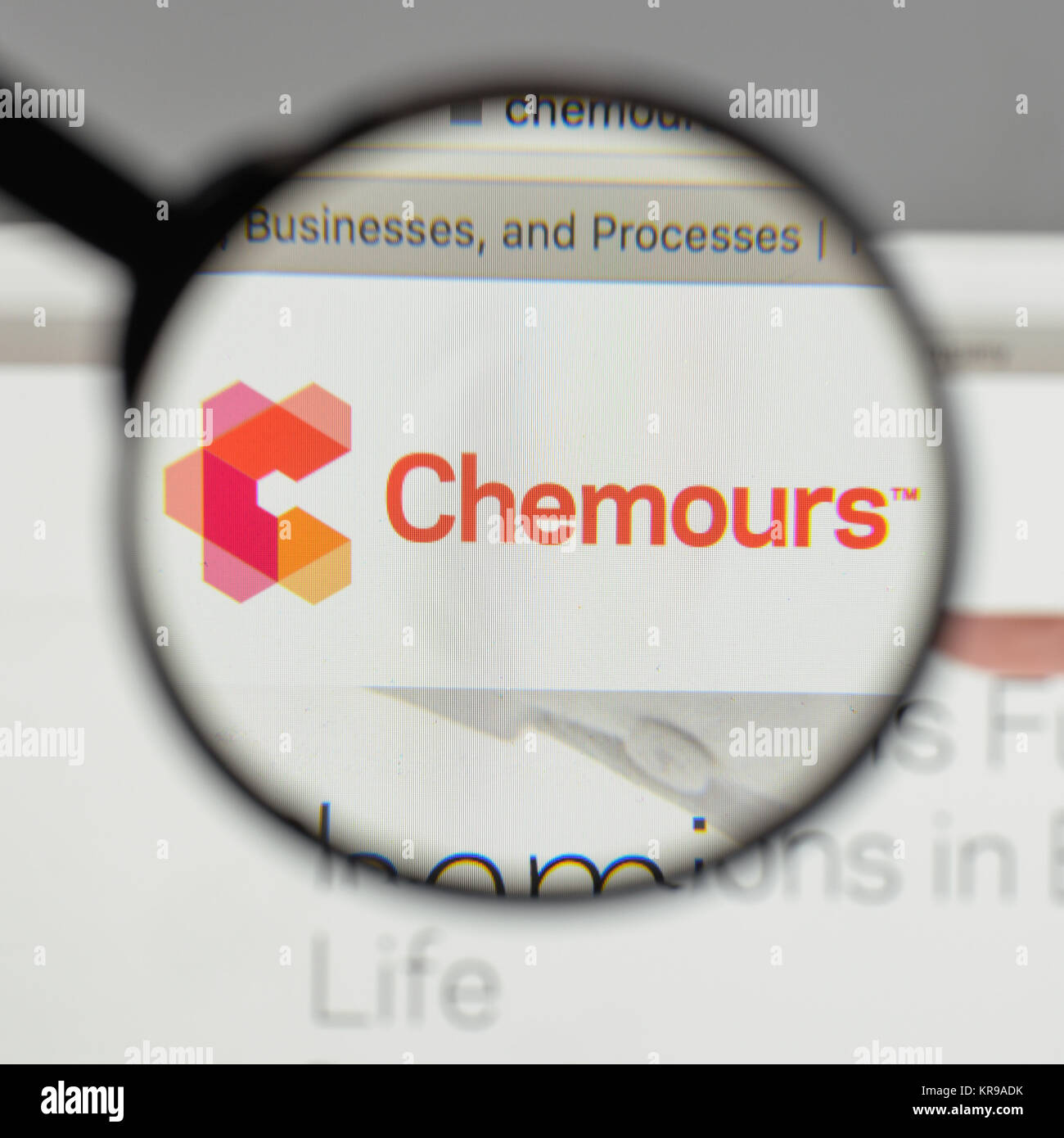 Milan, Italy - August 10, 2017: Chemours logo on the website homepage ...