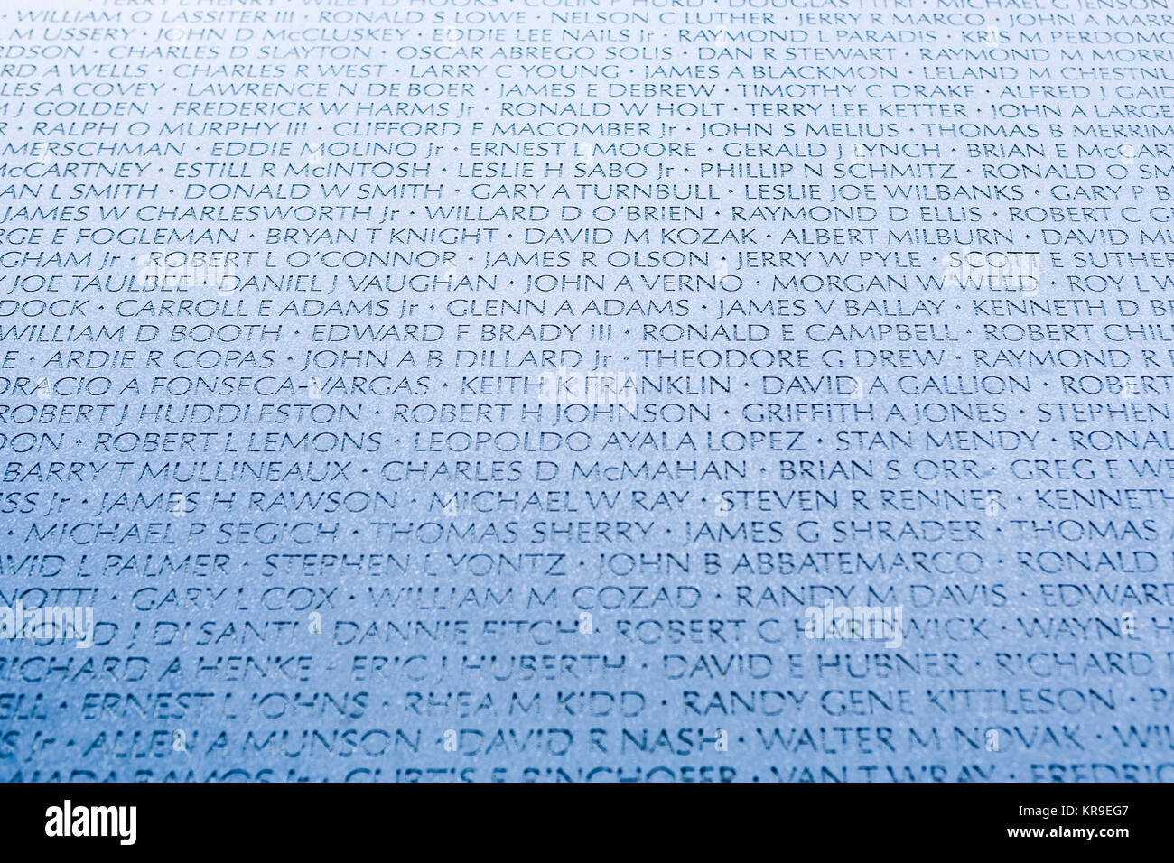 Detail of names of fallen soldiers on the Vietnam War Memorial in Washington, DC, USA. Stock Photo