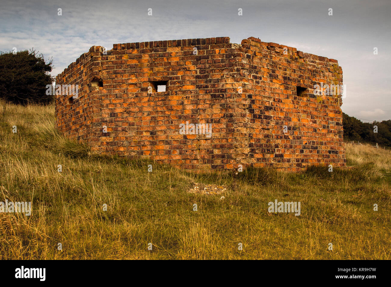 Derelict brick Pillbox on Rew Downs, Ventnor, Isle of Wight Stock Photo