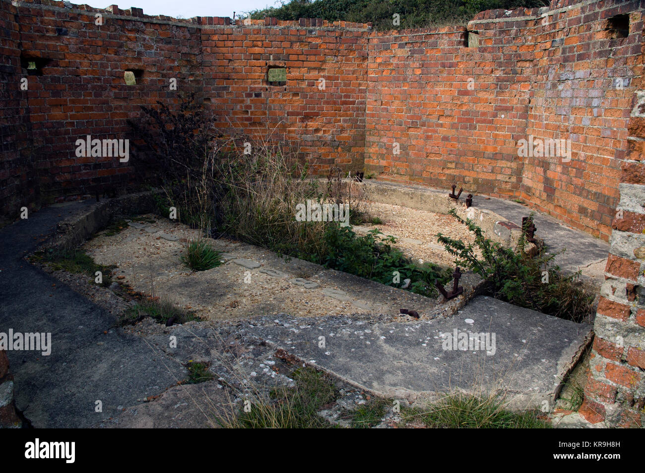 Derelict brick Pillbox on Rew Downs, Ventnor, Isle of Wight Stock Photo