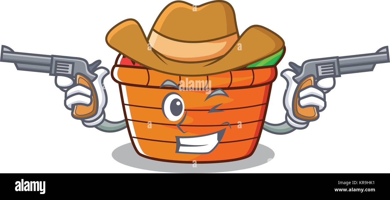 Cowboy fruit basket character cartoon Stock Vector