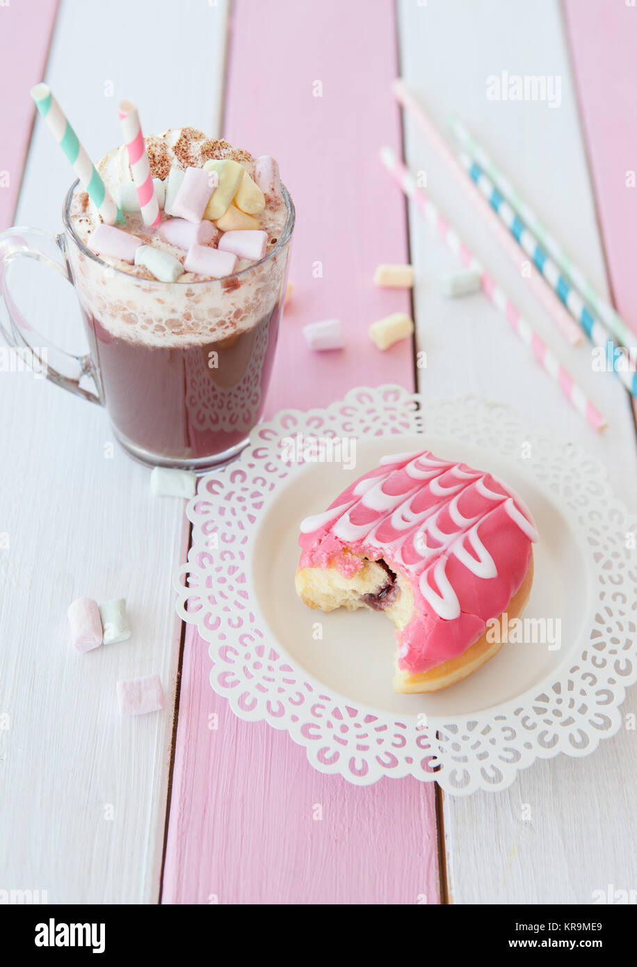 hot chocolate and donuts Stock Photo Alamy