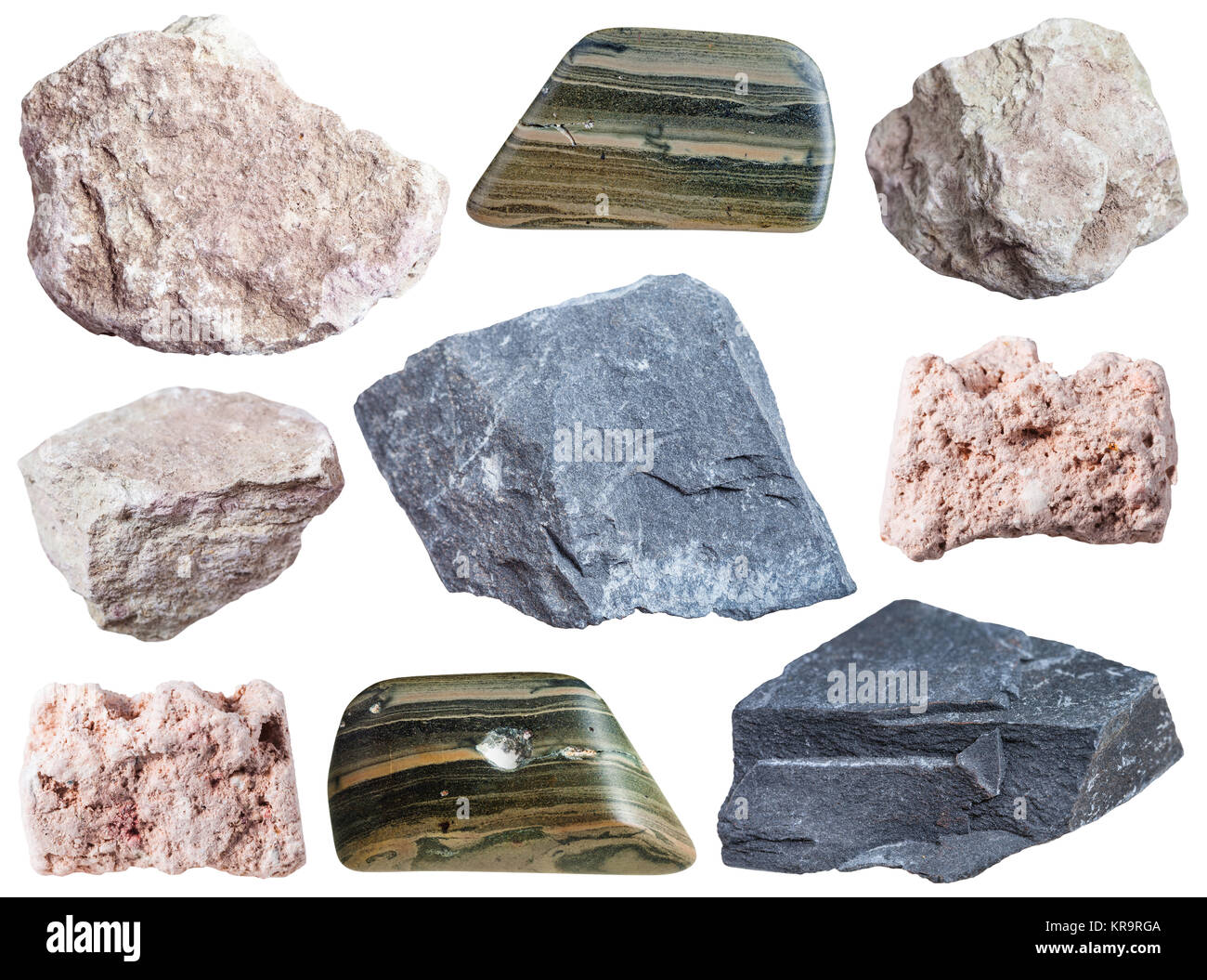 collection of specimens of mud minerals Stock Photo