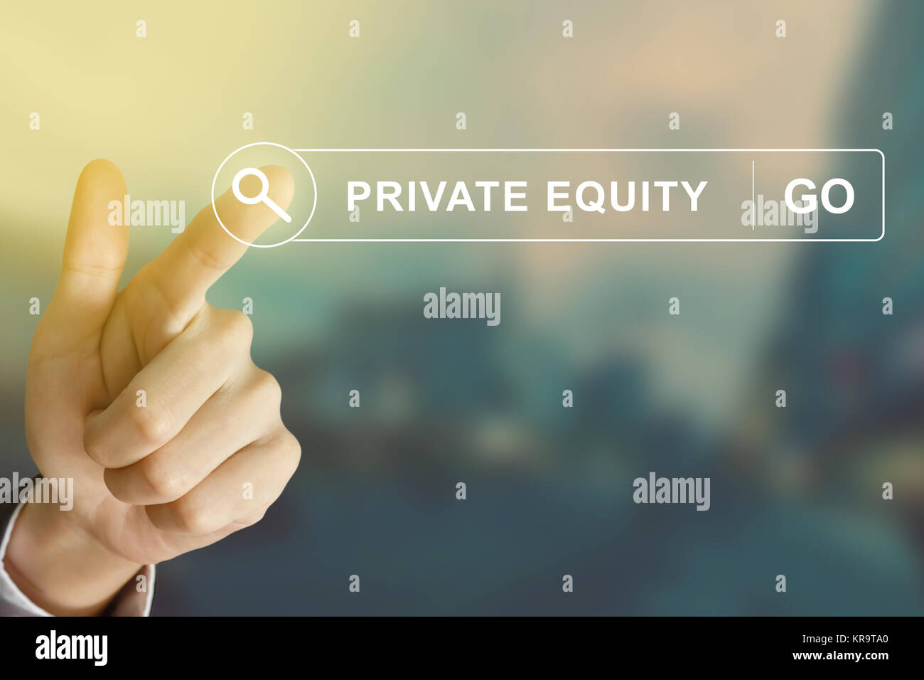 business hand clicking private equity button on search toolbar Stock Photo