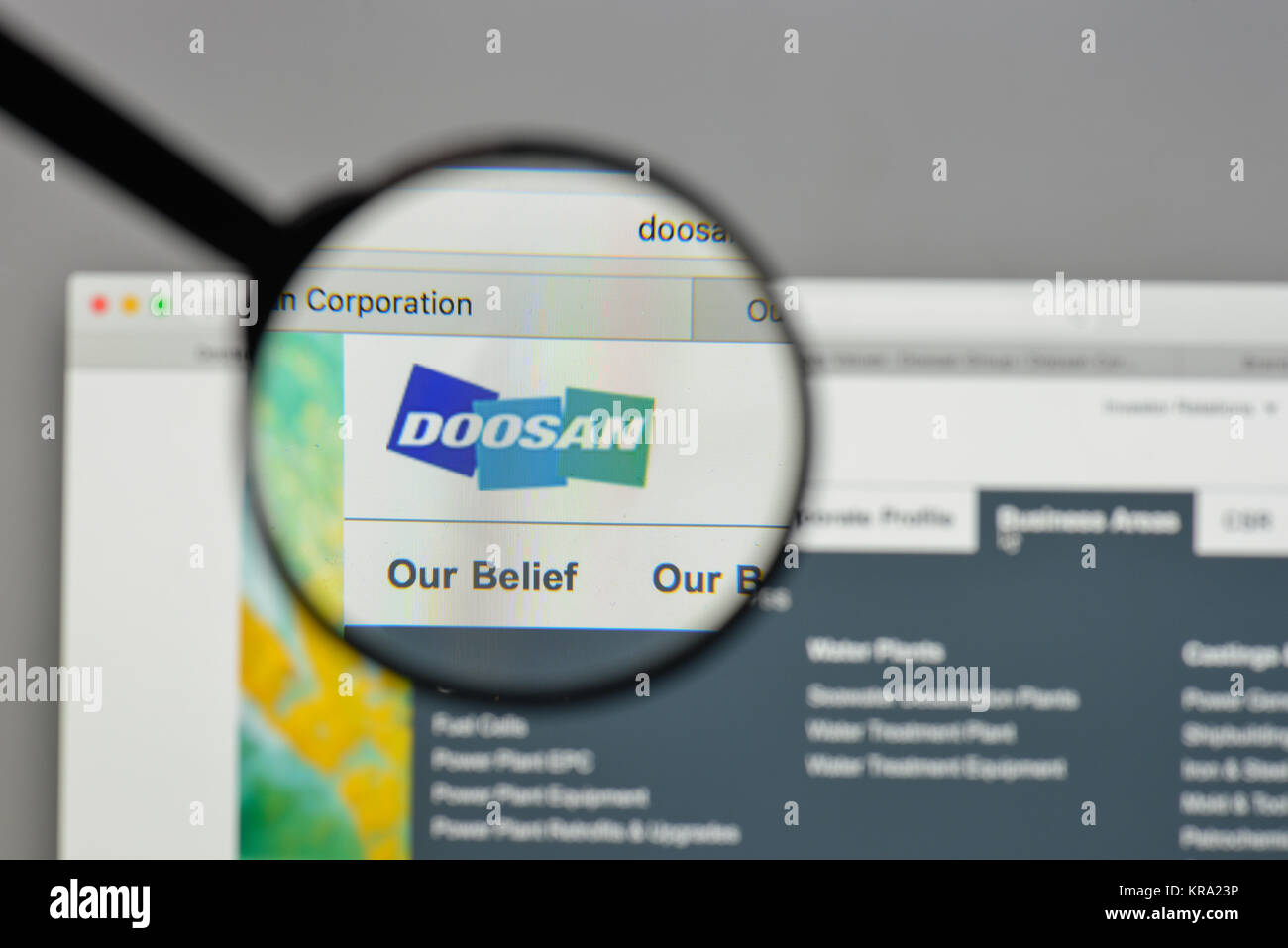 Milan, Italy - August 10, 2017: Doosan Group logo on the website homepage